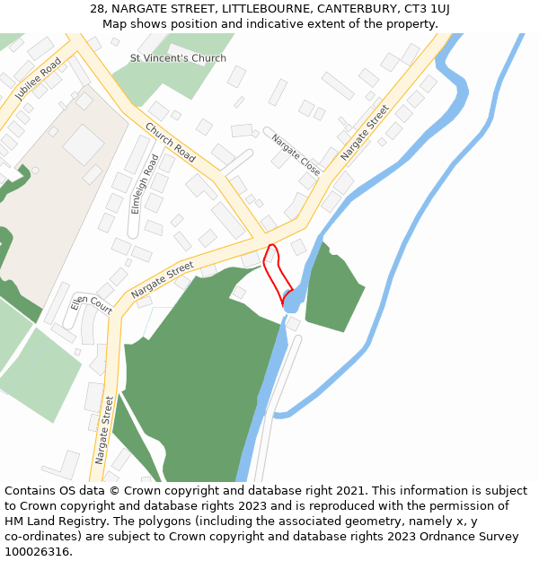 28, NARGATE STREET, LITTLEBOURNE, CANTERBURY, CT3 1UJ: Location map and indicative extent of plot