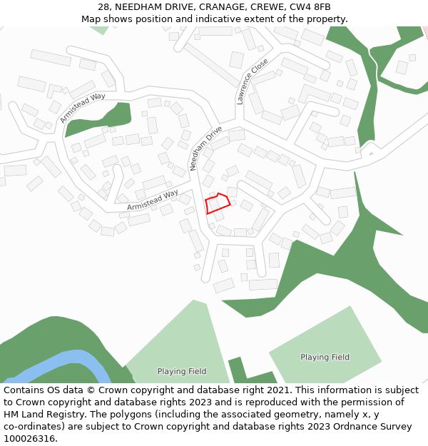 28, NEEDHAM DRIVE, CRANAGE, CREWE, CW4 8FB: Location map and indicative extent of plot