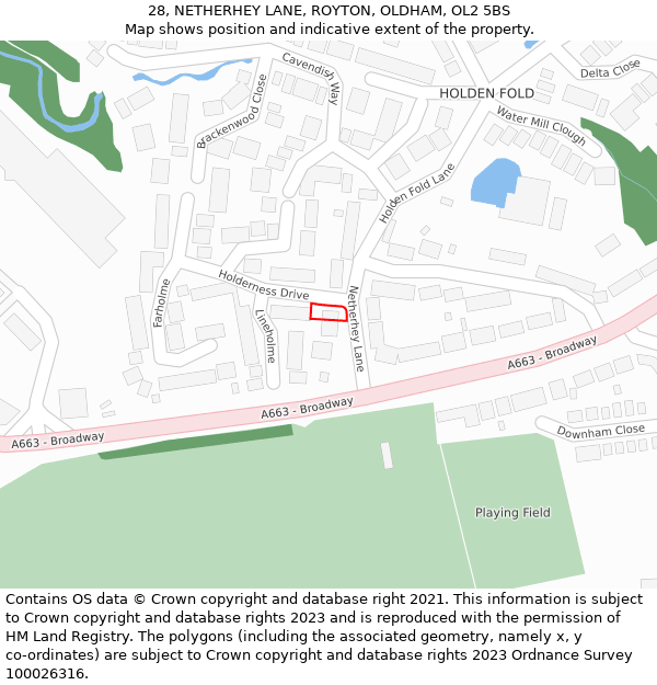 28, NETHERHEY LANE, ROYTON, OLDHAM, OL2 5BS: Location map and indicative extent of plot