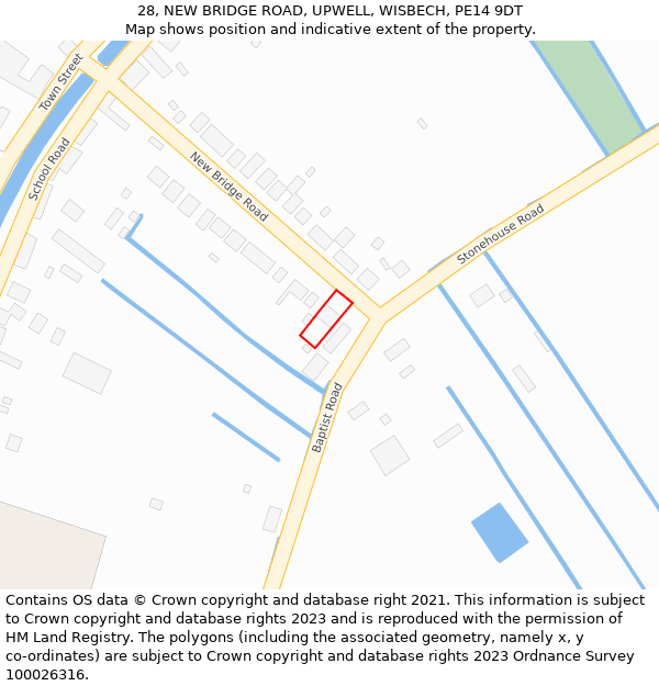 28, NEW BRIDGE ROAD, UPWELL, WISBECH, PE14 9DT: Location map and indicative extent of plot