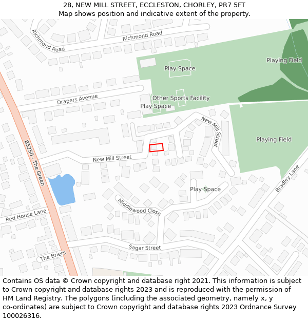 28, NEW MILL STREET, ECCLESTON, CHORLEY, PR7 5FT: Location map and indicative extent of plot