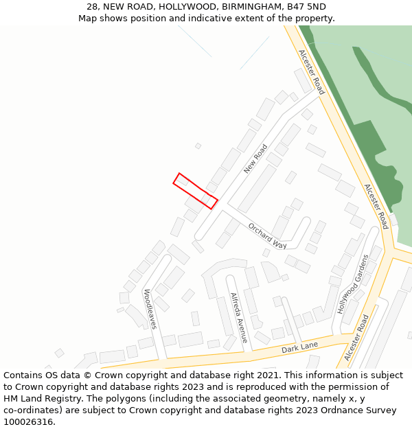 28, NEW ROAD, HOLLYWOOD, BIRMINGHAM, B47 5ND: Location map and indicative extent of plot