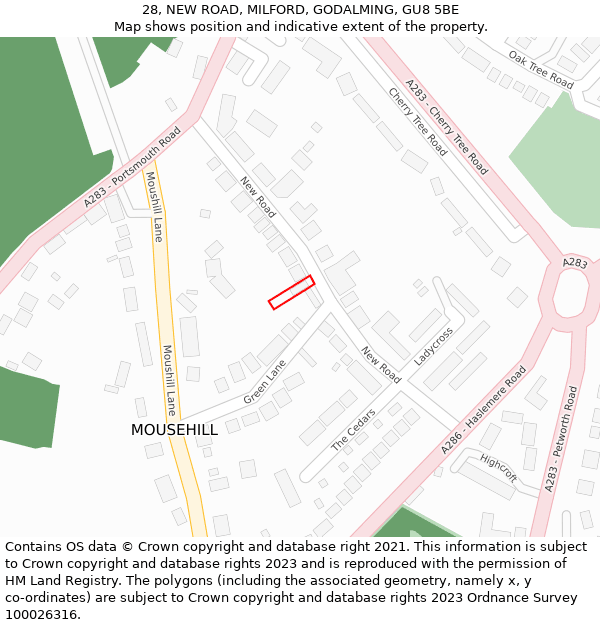 28, NEW ROAD, MILFORD, GODALMING, GU8 5BE: Location map and indicative extent of plot