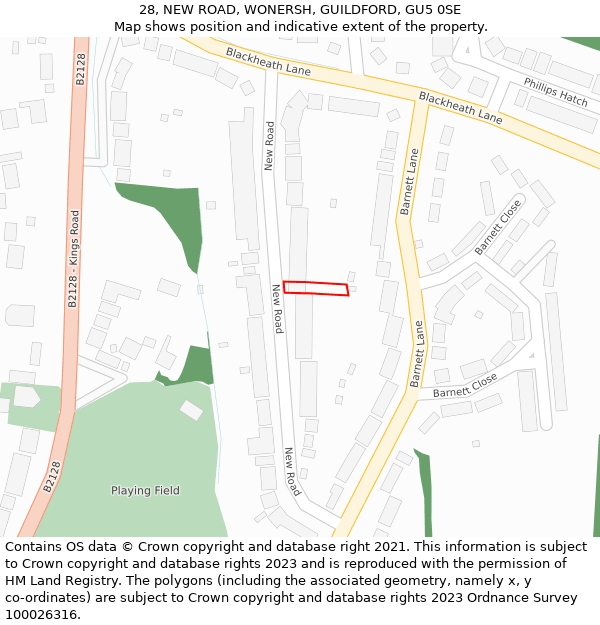 28, NEW ROAD, WONERSH, GUILDFORD, GU5 0SE: Location map and indicative extent of plot