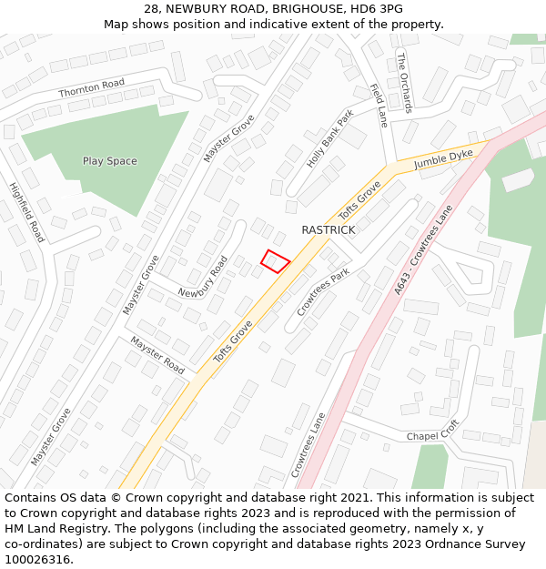 28, NEWBURY ROAD, BRIGHOUSE, HD6 3PG: Location map and indicative extent of plot