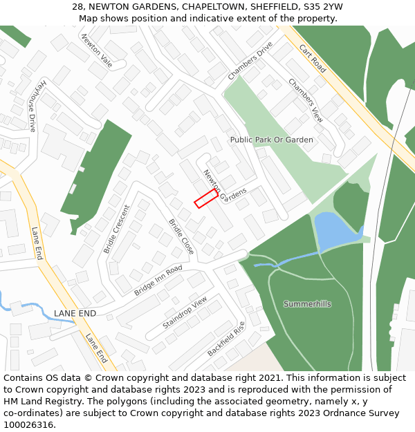 28, NEWTON GARDENS, CHAPELTOWN, SHEFFIELD, S35 2YW: Location map and indicative extent of plot