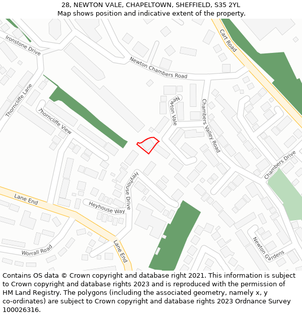 28, NEWTON VALE, CHAPELTOWN, SHEFFIELD, S35 2YL: Location map and indicative extent of plot