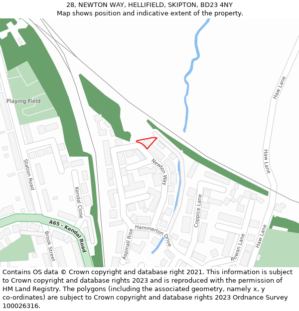 28, NEWTON WAY, HELLIFIELD, SKIPTON, BD23 4NY: Location map and indicative extent of plot