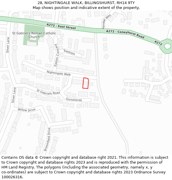 28, NIGHTINGALE WALK, BILLINGSHURST, RH14 9TY: Location map and indicative extent of plot