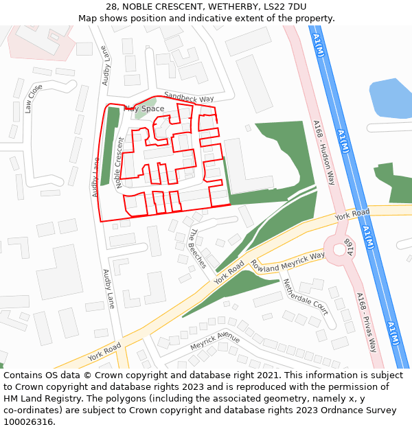 28, NOBLE CRESCENT, WETHERBY, LS22 7DU: Location map and indicative extent of plot