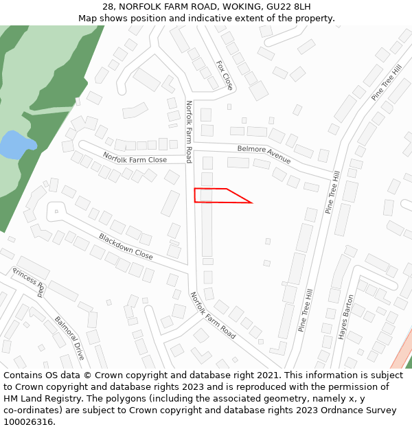 28, NORFOLK FARM ROAD, WOKING, GU22 8LH: Location map and indicative extent of plot