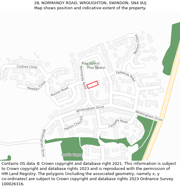 28, NORMANDY ROAD, WROUGHTON, SWINDON, SN4 0UJ: Location map and indicative extent of plot