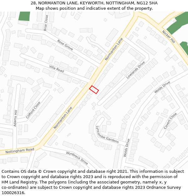 28, NORMANTON LANE, KEYWORTH, NOTTINGHAM, NG12 5HA: Location map and indicative extent of plot