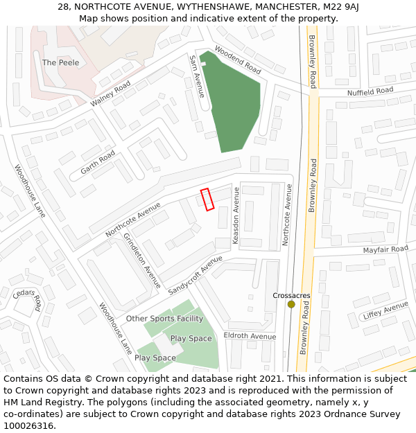 28, NORTHCOTE AVENUE, WYTHENSHAWE, MANCHESTER, M22 9AJ: Location map and indicative extent of plot