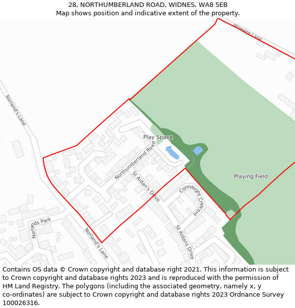 28, NORTHUMBERLAND ROAD, WIDNES, WA8 5EB: Location map and indicative extent of plot