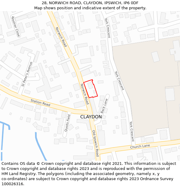 28, NORWICH ROAD, CLAYDON, IPSWICH, IP6 0DF: Location map and indicative extent of plot