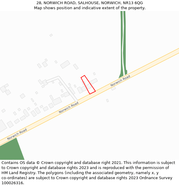 28, NORWICH ROAD, SALHOUSE, NORWICH, NR13 6QG: Location map and indicative extent of plot