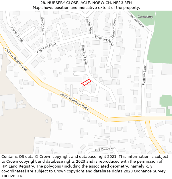 28, NURSERY CLOSE, ACLE, NORWICH, NR13 3EH: Location map and indicative extent of plot