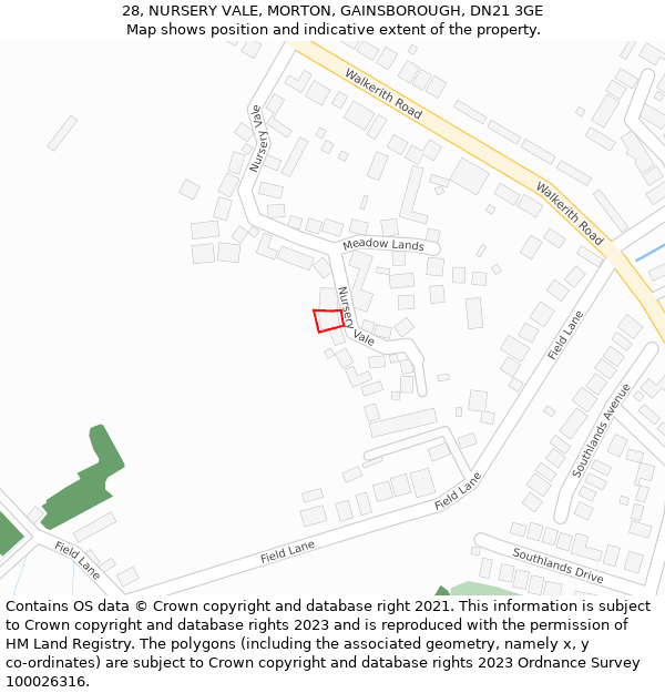 28, NURSERY VALE, MORTON, GAINSBOROUGH, DN21 3GE: Location map and indicative extent of plot