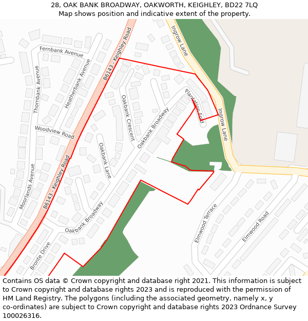 28, OAK BANK BROADWAY, OAKWORTH, KEIGHLEY, BD22 7LQ: Location map and indicative extent of plot