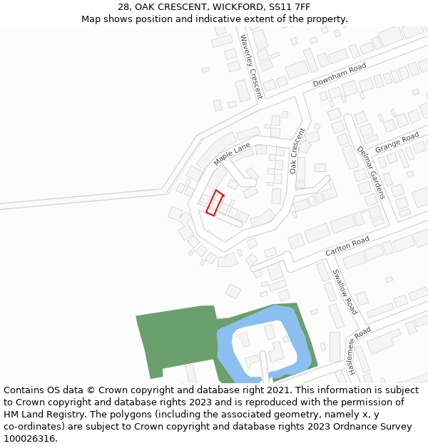 28, OAK CRESCENT, WICKFORD, SS11 7FF: Location map and indicative extent of plot