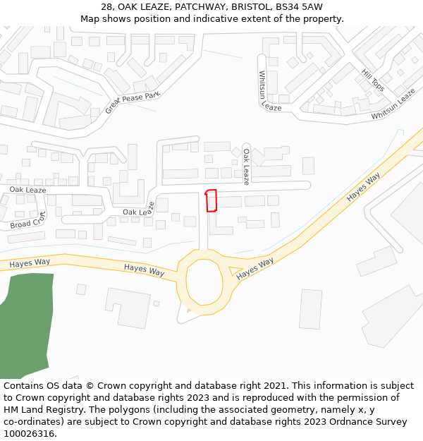 28, OAK LEAZE, PATCHWAY, BRISTOL, BS34 5AW: Location map and indicative extent of plot