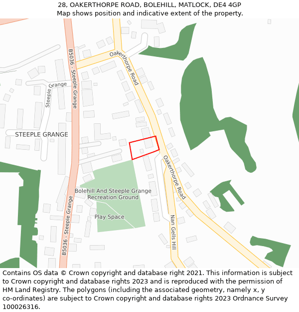 28, OAKERTHORPE ROAD, BOLEHILL, MATLOCK, DE4 4GP: Location map and indicative extent of plot