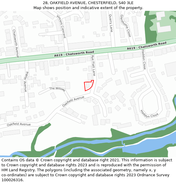 28, OAKFIELD AVENUE, CHESTERFIELD, S40 3LE: Location map and indicative extent of plot