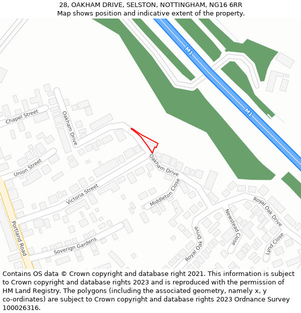 28, OAKHAM DRIVE, SELSTON, NOTTINGHAM, NG16 6RR: Location map and indicative extent of plot