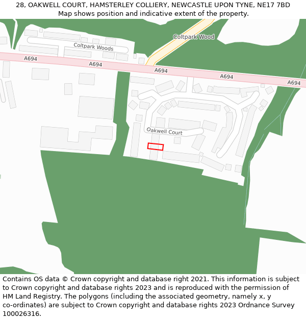 28, OAKWELL COURT, HAMSTERLEY COLLIERY, NEWCASTLE UPON TYNE, NE17 7BD: Location map and indicative extent of plot