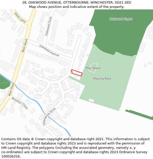 28, OAKWOOD AVENUE, OTTERBOURNE, WINCHESTER, SO21 2ED: Location map and indicative extent of plot