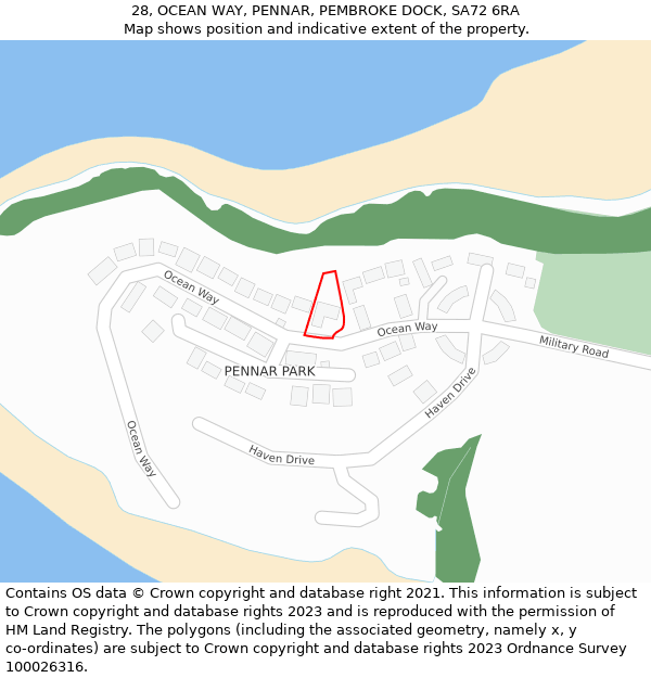 28, OCEAN WAY, PENNAR, PEMBROKE DOCK, SA72 6RA: Location map and indicative extent of plot