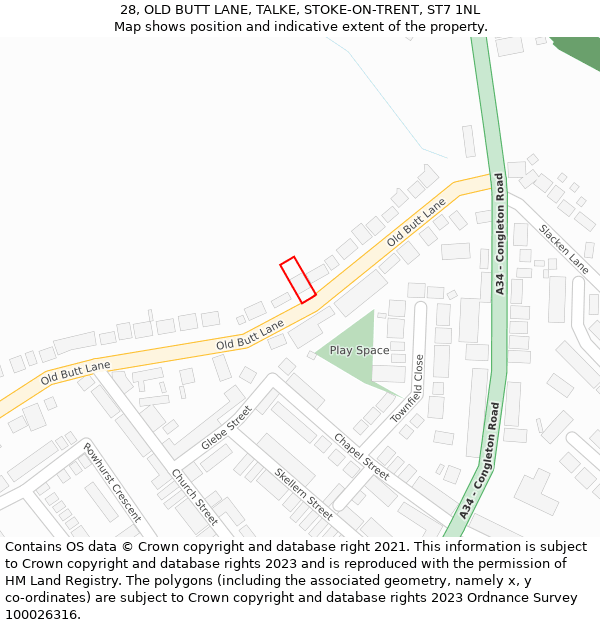 28, OLD BUTT LANE, TALKE, STOKE-ON-TRENT, ST7 1NL: Location map and indicative extent of plot