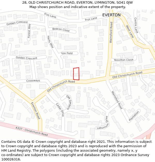 28, OLD CHRISTCHURCH ROAD, EVERTON, LYMINGTON, SO41 0JW: Location map and indicative extent of plot