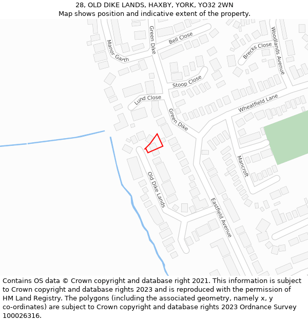 28, OLD DIKE LANDS, HAXBY, YORK, YO32 2WN: Location map and indicative extent of plot