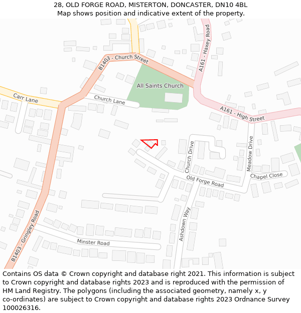 28, OLD FORGE ROAD, MISTERTON, DONCASTER, DN10 4BL: Location map and indicative extent of plot