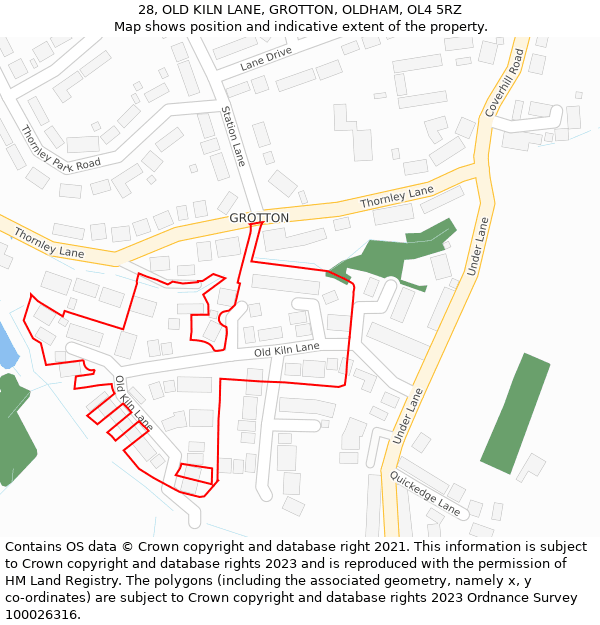 28, OLD KILN LANE, GROTTON, OLDHAM, OL4 5RZ: Location map and indicative extent of plot