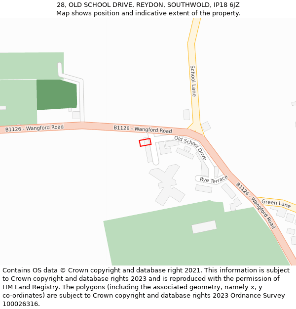 28, OLD SCHOOL DRIVE, REYDON, SOUTHWOLD, IP18 6JZ: Location map and indicative extent of plot