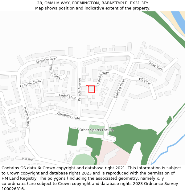 28, OMAHA WAY, FREMINGTON, BARNSTAPLE, EX31 3FY: Location map and indicative extent of plot