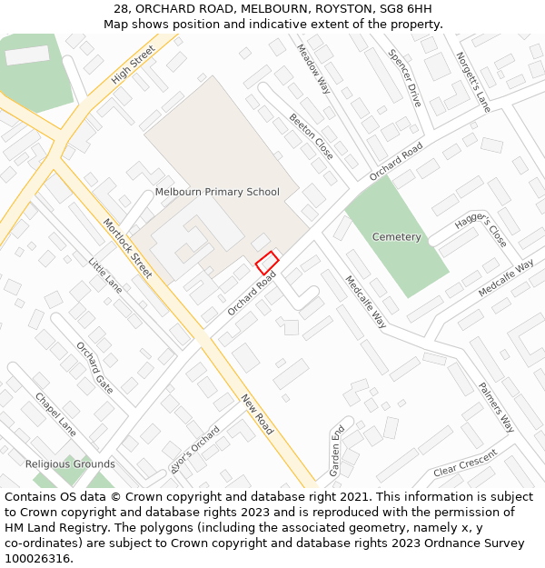 28, ORCHARD ROAD, MELBOURN, ROYSTON, SG8 6HH: Location map and indicative extent of plot