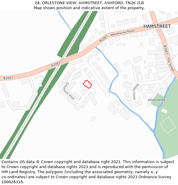 28, ORLESTONE VIEW, HAMSTREET, ASHFORD, TN26 2LB: Location map and indicative extent of plot