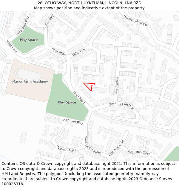 28, OTHO WAY, NORTH HYKEHAM, LINCOLN, LN6 9ZD: Location map and indicative extent of plot