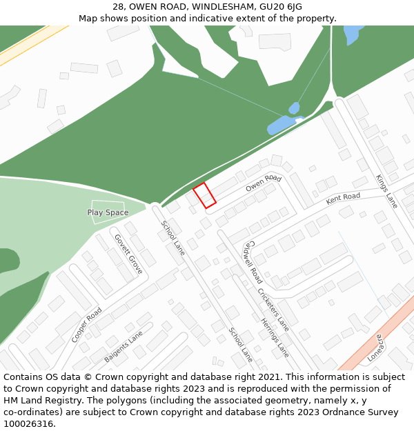 28, OWEN ROAD, WINDLESHAM, GU20 6JG: Location map and indicative extent of plot