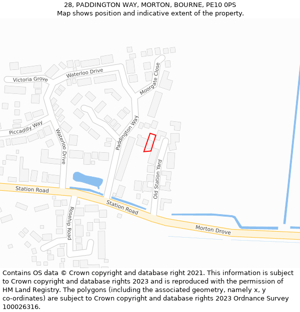 28, PADDINGTON WAY, MORTON, BOURNE, PE10 0PS: Location map and indicative extent of plot