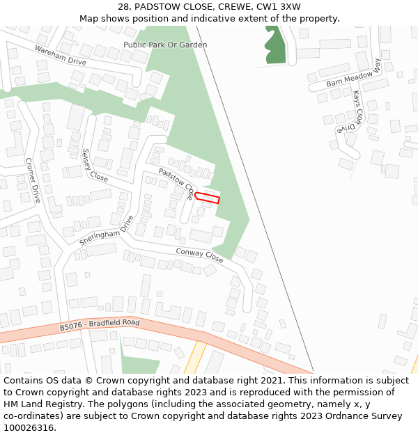 28, PADSTOW CLOSE, CREWE, CW1 3XW: Location map and indicative extent of plot