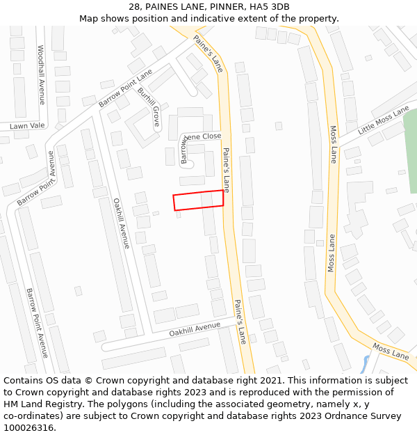 28, PAINES LANE, PINNER, HA5 3DB: Location map and indicative extent of plot