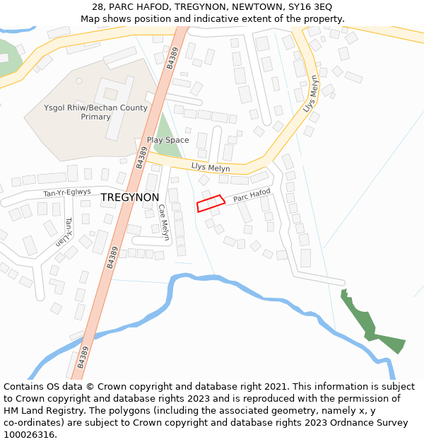 28, PARC HAFOD, TREGYNON, NEWTOWN, SY16 3EQ: Location map and indicative extent of plot