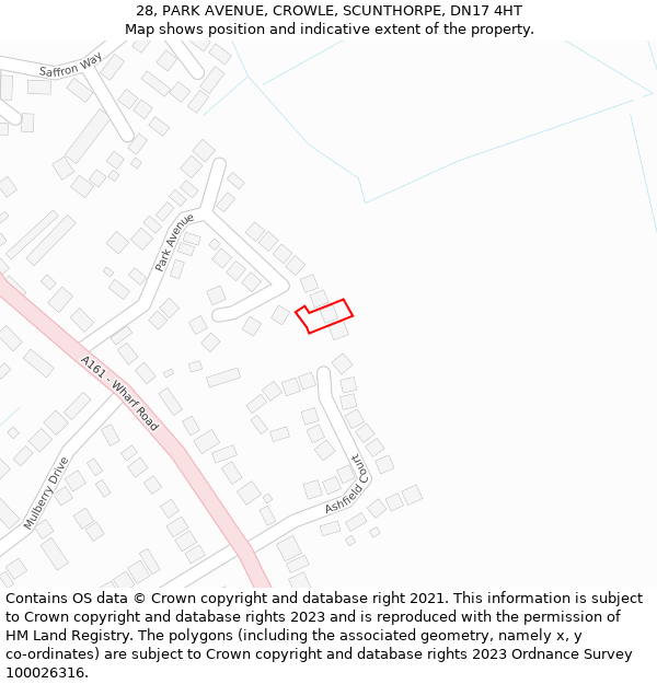 28, PARK AVENUE, CROWLE, SCUNTHORPE, DN17 4HT: Location map and indicative extent of plot