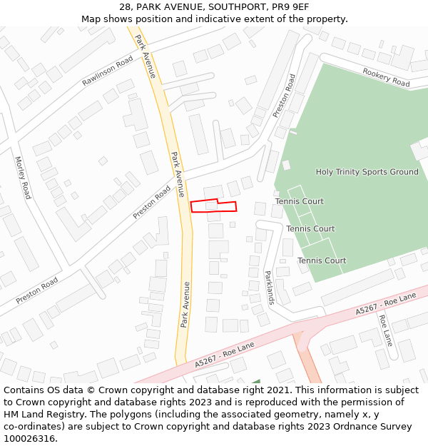 28, PARK AVENUE, SOUTHPORT, PR9 9EF: Location map and indicative extent of plot