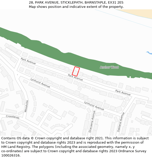 28, PARK AVENUE, STICKLEPATH, BARNSTAPLE, EX31 2ES: Location map and indicative extent of plot